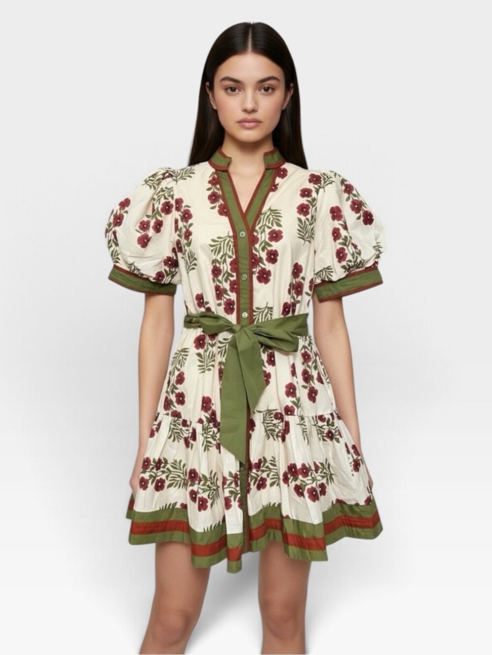 NWT Entro Floral Puff Sleeve Belted Mini Dress M Cottagecore Romantic Holiday